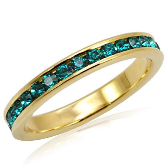 Green Cubic Zirconia Eternity Ring Size 7 8 9 Gold Plated Stackable Faux Emerald - Picture 3 of 12